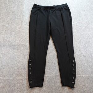 Lynn Ritchie Silver Pants Women Large Black Pull On Ankle Zip Grommet Grunge Emo